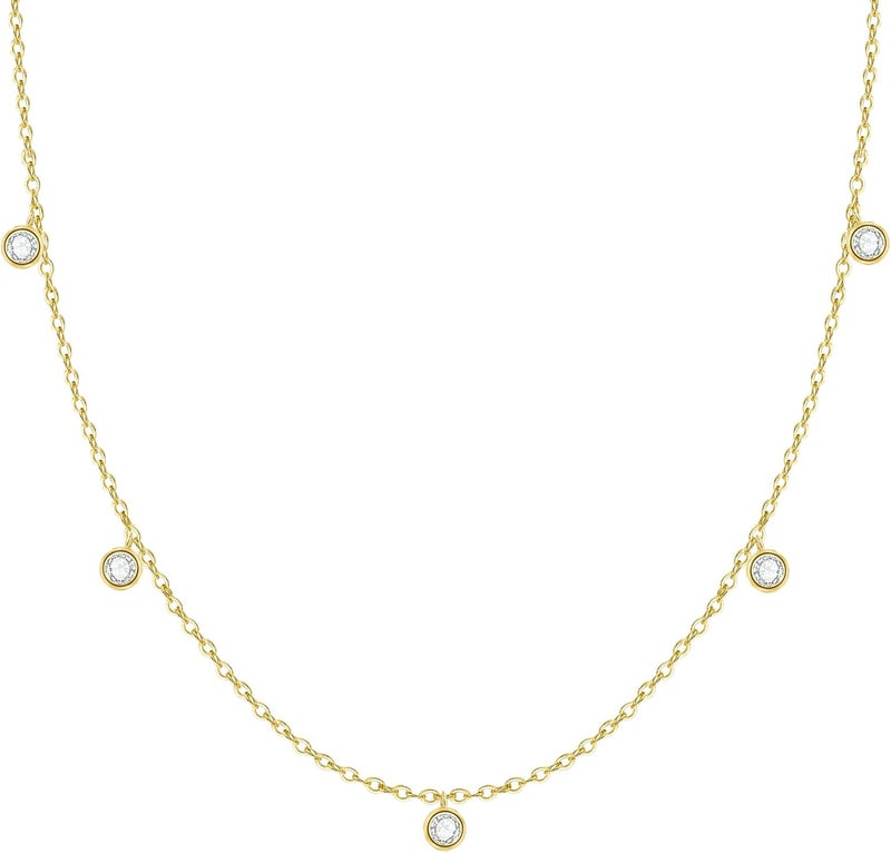 FUNEIA Dainty Silver Gold Necklaces for Women Trendy Non Tarnish 14K Gold Plated Cubic Zirconia Necklace Layered Cute Butterfly Heart Station Choker Necklace Stack for Wedding Prom Brides Jewelry - Image 1